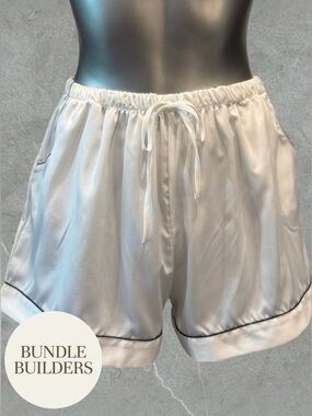 $10 Add-on | High-Waist White Satin Lounge Shorts with Contrast Piping